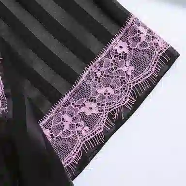 夏芬妍 简约高级感条纹蕾丝花边冰雪丝翻领家居服舒适亲肤宽松短袖三件套可外穿睡衣套装 女款