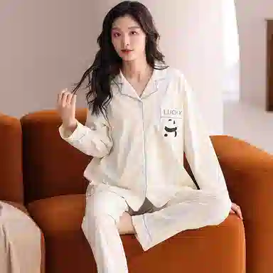 夏芬妍 柔软舒适条纹熊猫纯棉翻领家居服休闲舒适短袖短裤时尚可外穿 睡衣套装 男女同款