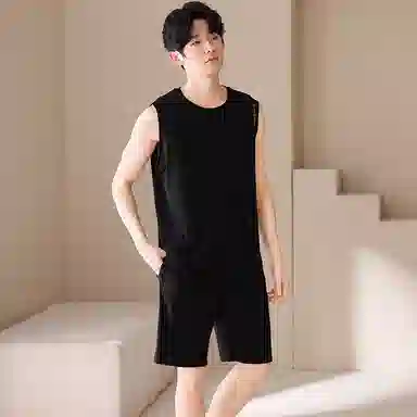 夏芬妍 简约时尚柔软亲肤纯色圆领背心短裤家居服休闲可外穿夏睡衣套装 男款