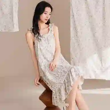 夏芬妍 甜美公主风碎花吊带云朵棉睡衣家居服简约休闲带胸垫可外穿夏季睡裙 女款