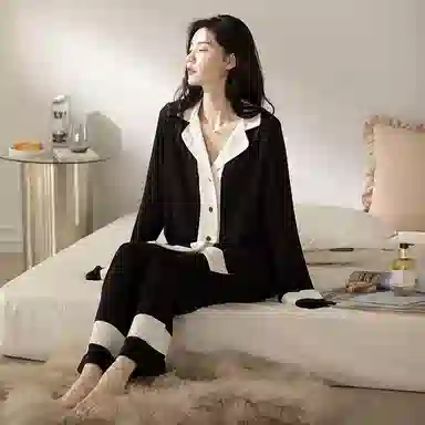 夏芬妍 简约高级感开衫家居服保暖蓄温可外穿长袖长裤睡衣套装 女款 黑色