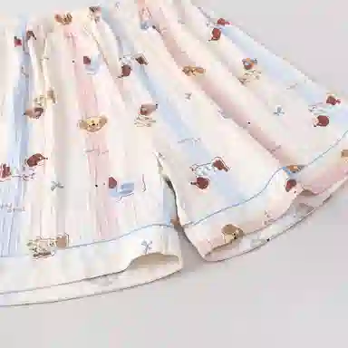 夏芬妍 甜美可爱卡通条纹萌宠翻领云朵棉短袖三件套家居服柔软舒适休闲可外穿睡衣套装 女款