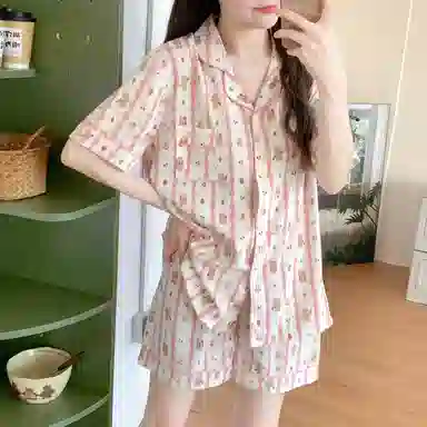 夏芬妍 可爱卡通条纹蛋糕小熊云朵棉短袖短裤家居服柔软舒适休闲可外穿睡衣套装 女款