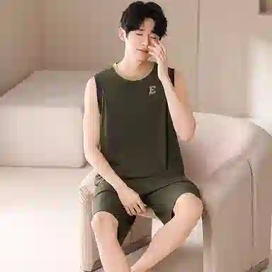 夏芬妍 简约时尚柔软亲肤纯色圆领背心短裤家居服休闲可外穿夏睡衣套装 男款