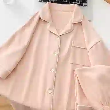 夏芬妍 简约休闲舒适时尚纯色纯棉翻领家居服亲肤宽松短袖短裤可外穿睡衣套装 女款