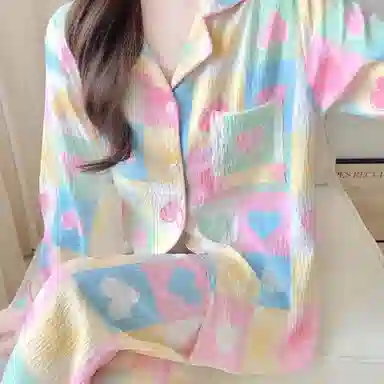 夏芬妍 柔软舒适多巴胺爱心开衫家居服亲肤休闲长袖长裤可外穿睡衣套装 女款 图片色