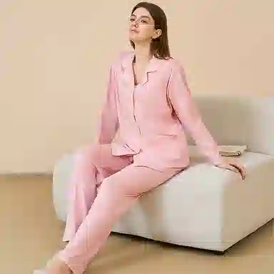夏芬妍 舒适柔软黄边翻领孕期月子服家居服简约亲肤休闲长袖长裤可外穿睡衣套装 女款