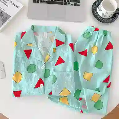 夏芬妍 可爱卡通几何图形翻领云朵棉短袖短裤家居服柔软舒适休闲可外穿夏季睡衣套装 女款