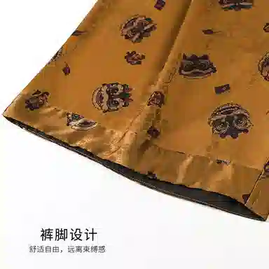 夏芬妍 高级感轻奢复古舞狮印花冰雪丝翻领家居服舒适休闲短袖短裤凉感时尚可外穿夏季睡衣套装 男款