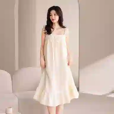 夏芬妍 甜美公主风蕾丝蝴蝶结吊带云朵棉睡衣家居服简约休闲带胸垫可外穿夏季睡裙 女款