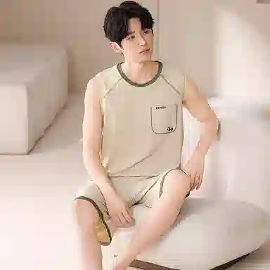 夏芬妍 简约时尚柔软亲肤纯色圆领背心短裤家居服休闲可外穿夏睡衣套装 男款