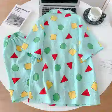夏芬妍 可爱卡通几何图形翻领云朵棉短袖短裤家居服柔软舒适休闲可外穿夏季睡衣套装 女款