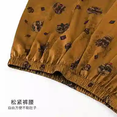 夏芬妍 高级感轻奢复古舞狮印花冰雪丝翻领家居服舒适休闲短袖短裤凉感时尚可外穿夏季睡衣套装 男款