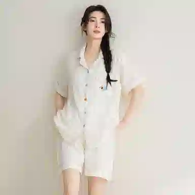 夏芬妍 甜美可爱卡通婴儿棉双层纱翻领短袖短裤家居服简约休闲可外穿睡衣套装 女款