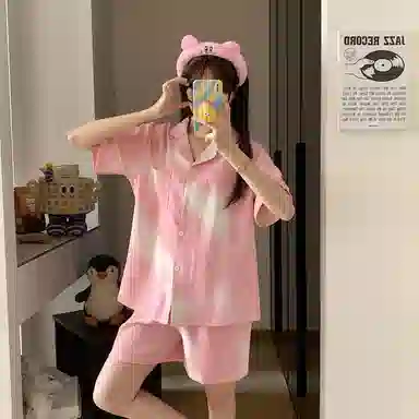 夏芬妍 简约甜美晕染翻领云朵棉短袖短裤家居服柔软舒适休闲可外穿夏季睡衣套装 女款