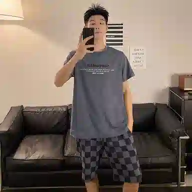 夏芬妍 简约休闲舒适时尚圆领家居服亲肤宽松短袖短裤可外穿睡衣套装 男款 灰色