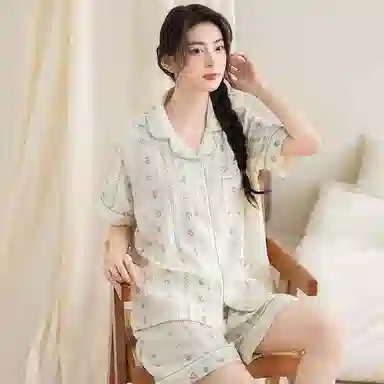 夏芬妍 甜美可爱卡通婴儿棉双层纱翻领短袖短裤家居服简约休闲可外穿睡衣套装 女款