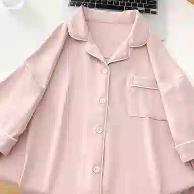 夏芬妍 简约休闲舒适时尚纯色纯棉翻领家居服亲肤宽松短袖短裤可外穿睡衣套装 女款