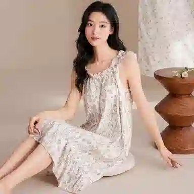 夏芬妍 甜美公主风碎花吊带云朵棉睡衣家居服简约休闲带胸垫可外穿夏季睡裙 女款