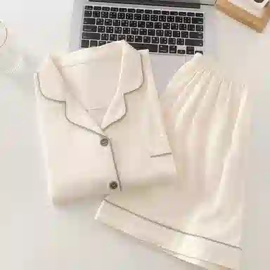 夏芬妍 简约休闲舒适时尚纯色纯棉翻领家居服亲肤宽松短袖短裤可外穿睡衣套装 女款