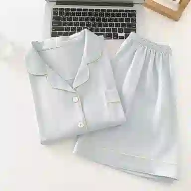 夏芬妍 简约休闲舒适时尚纯色纯棉翻领家居服亲肤宽松短袖短裤可外穿睡衣套装 女款