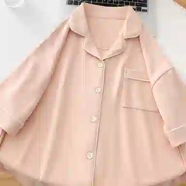 夏芬妍 简约休闲舒适时尚纯色纯棉翻领家居服亲肤宽松短袖短裤可外穿睡衣套装 女款