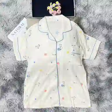 夏芬妍 卡通满印彩点小狗翻领云朵棉短袖短裤家居服可爱舒适休闲简约可外穿睡衣套装 女款 杏色