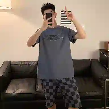 夏芬妍 简约休闲舒适时尚圆领家居服亲肤宽松短袖短裤可外穿睡衣套装 男款 灰色