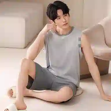 夏芬妍 简约时尚柔软亲肤纯色圆领背心短裤家居服休闲可外穿夏睡衣套装 男款