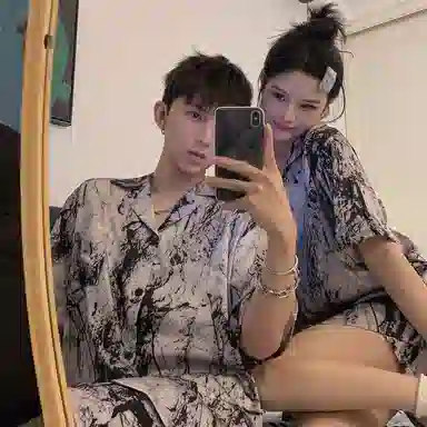 夏芬妍 休闲高级泼墨画翻领舒适亲肤凉感短袖时尚简约可外穿家居服睡衣套装 男女同款