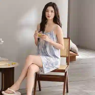 夏芬妍 甜美多巴胺晕染舒适亲肤宽松凉感吊带短裤休闲带胸垫可外穿家居服睡衣套装 女款