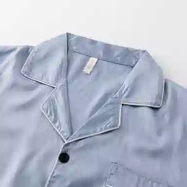 夏芬妍 休闲高级人字纹冰丝翻领舒适亲肤宽松凉感短袖三件套时尚简约可外穿家居服 睡衣套装 男女同款