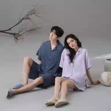 夏芬妍 简约舒适轻盈柔软纯色翻领婴儿棉双层纱家居服休闲亲肤宽松短袖短裤可外穿睡衣套装 男女同款