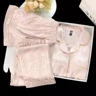 夏芬妍 简约休闲高级感豹纹冰丝翻领带胸垫家居服舒适亲肤宽松短袖三件套可外穿睡衣套装 女款 粉色