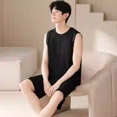 夏芬妍 简约时尚柔软亲肤纯色圆领背心短裤家居服休闲可外穿夏睡衣套装 男款