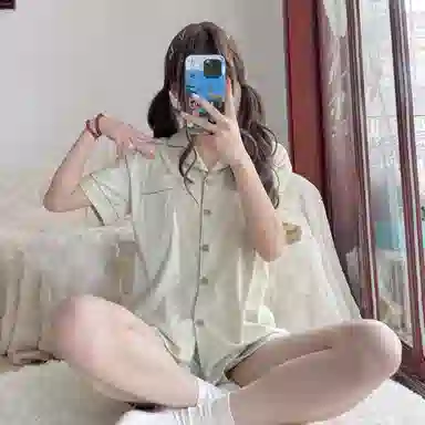 夏芬妍 简约休闲舒适时尚纯色纯棉翻领家居服亲肤宽松短袖短裤可外穿睡衣套装 女款