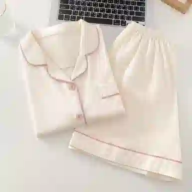 夏芬妍 简约休闲舒适时尚纯色纯棉翻领家居服亲肤宽松短袖短裤可外穿睡衣套装 女款