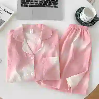 夏芬妍 简约甜美晕染翻领云朵棉短袖短裤家居服柔软舒适休闲可外穿夏季睡衣套装 女款