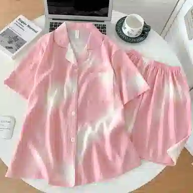 夏芬妍 简约甜美晕染翻领云朵棉短袖短裤家居服柔软舒适休闲可外穿夏季睡衣套装 女款