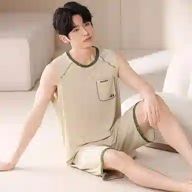 夏芬妍 简约时尚柔软亲肤纯色圆领背心短裤家居服休闲可外穿夏睡衣套装 男款