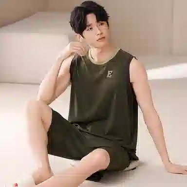 夏芬妍 简约时尚柔软亲肤纯色圆领背心短裤家居服休闲可外穿夏睡衣套装 男款