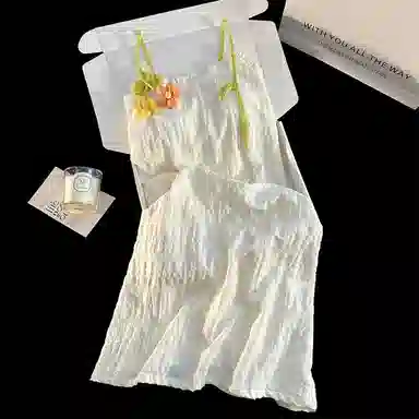 夏芬妍 甜美少女风柔软纯色花朵云朵棉亲肤休闲时尚吊带带胸垫可外穿睡衣家居服睡裙 女款