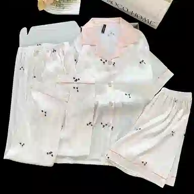 夏芬妍 简约休闲高级感法斗冰丝翻领带胸垫家居服舒适亲肤宽松长袖长裤可外穿睡衣套装 女款 杏色