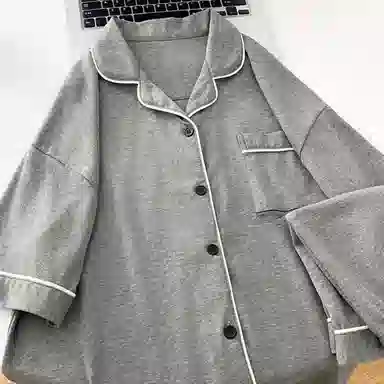 夏芬妍 简约休闲舒适时尚纯色纯棉翻领家居服亲肤宽松短袖短裤可外穿睡衣套装 女款
