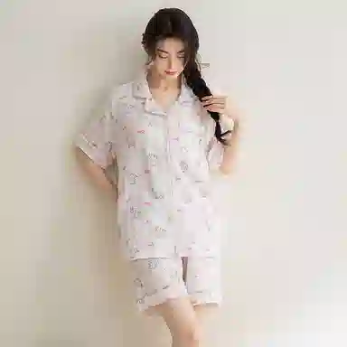 夏芬妍 甜美可爱卡通婴儿棉双层纱翻领短袖短裤家居服简约休闲可外穿睡衣套装 女款