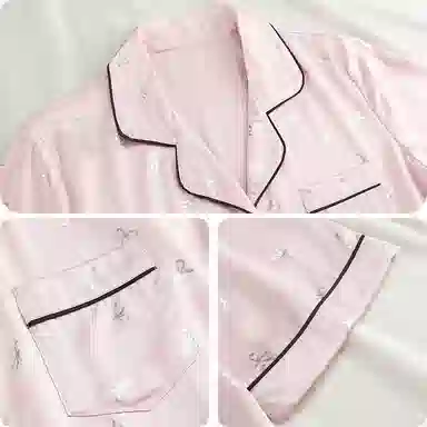 夏芬妍 休闲舒适高级感烫银蝴蝶结冰丝翻领家居服亲肤宽松短袖时尚可外穿夏季睡裙 女款