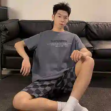 夏芬妍 简约休闲舒适时尚圆领家居服亲肤宽松短袖短裤可外穿睡衣套装 男款 灰色