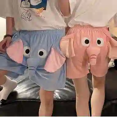 夏芬妍 柔软舒适毛绒绒搞怪大象鼻子吱吱叫家居服休闲大码短裤睡裤 男女同款 蓝色