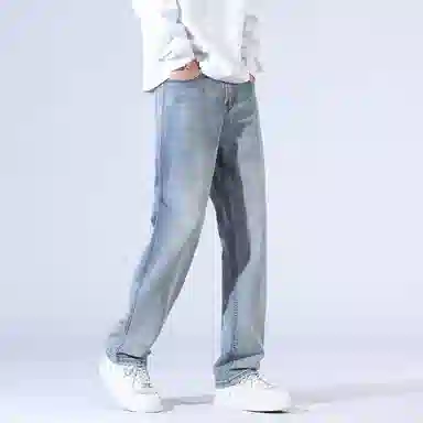 潮人榜 美式复古水洗直筒宽松潮流个性百搭时尚日常通勤牛仔裤 男款