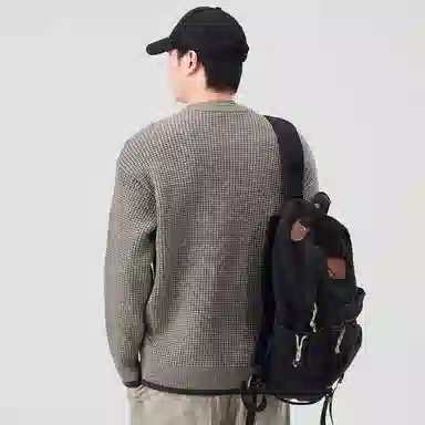 潮人榜 秋冬季圆领套头日系复古百搭宽松休闲潮流情侣落肩垂感重磅针织衫 男女同款